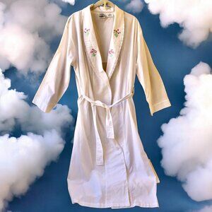 Laura Ashley Vintage 80's Long Robe White Cotton Embroidery Lace Made in U.A.E.
